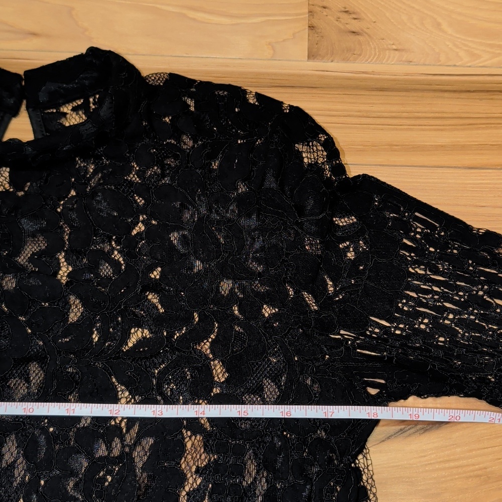 Black Lace Top With 3/4 Sleeves And Mock Neckline - Picture 4 of 5